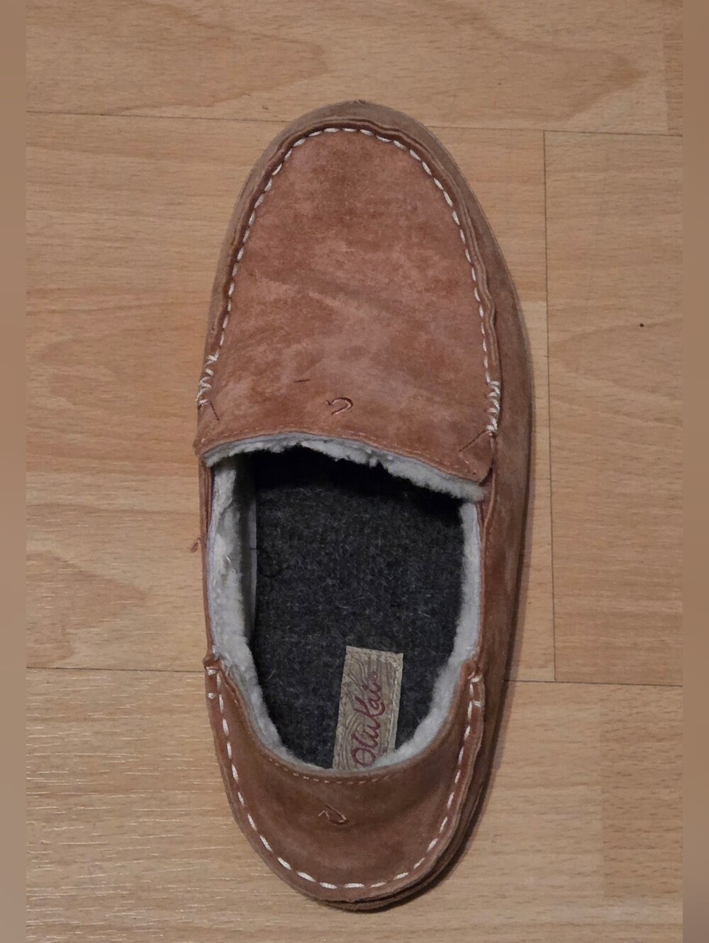 OluKai Women's Nohea Slipper Nubuck leather White Shearling Lining Sz 7/37